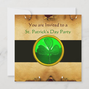 INVITACIÓN MARRÓN PARCHMENTO & VERDE JOYA DE TRÉBOL NEGRO