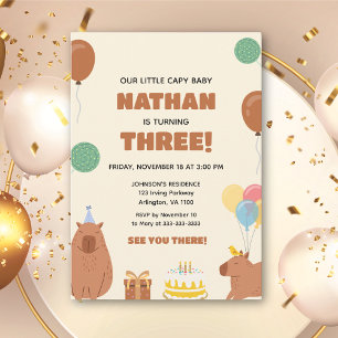 Invitación Marrón Pequeña Capa Bebé Carpincho Niños Divertido