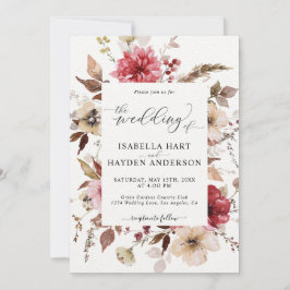 Invitación Marron Red Rubor Pink All In 1 QR Code Boda