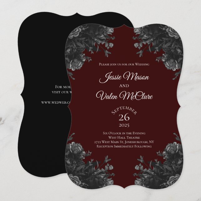 Invitación Marrón Rosas Gris Negros Elegante Boda Gótica (Anverso / Reverso)