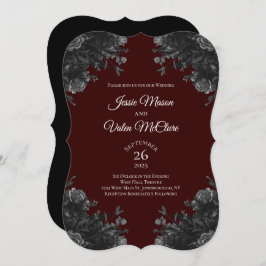 Invitación Marrón Rosas Gris Negros Elegante Boda Gótica