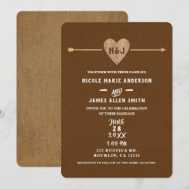 Invitación Marrón Rústico Kraft Corazón Flecha Boda Campestre