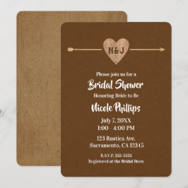 Invitación Marrón Rústico Kraft Corazón Flecha Granero Desayu