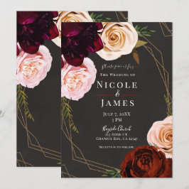 Invitación Marrón Rústico y Dorado Moderno Floral Oscuro Boda