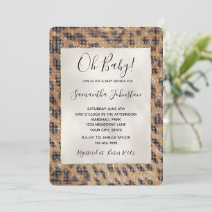 Invitación Marrón Safari Giraffe Animal Sparkle Baby Shower