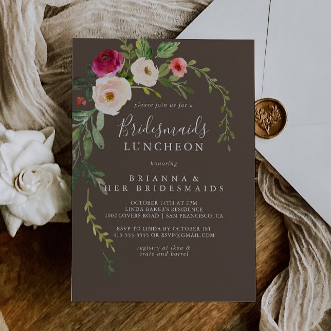 Invitación Marrón Verde Rosa Rubor Bridesmaids ducha luncheon (Subido por el creador)