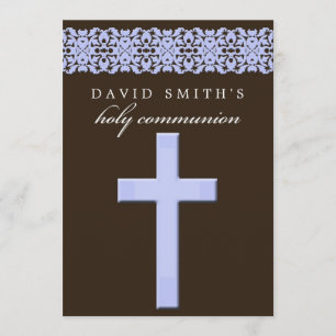 Invitación marrón y azul de la comunión