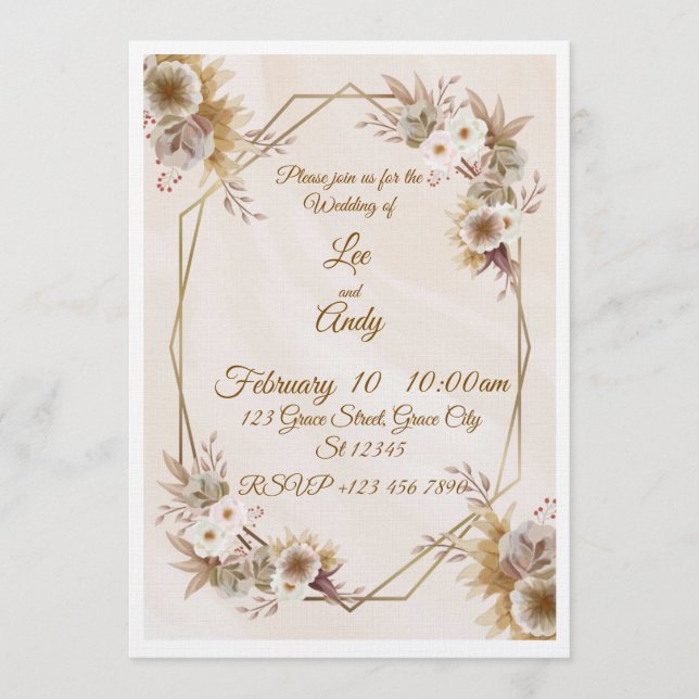 Invitación marrón y beige para boda (Anverso)
