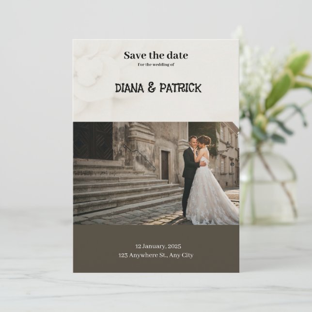 Invitación Marrón y blanco simple Guardar la fecha (Anverso de pie)