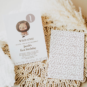 Invitación Marrón y salvaje León Safari moderno Un primer cum
