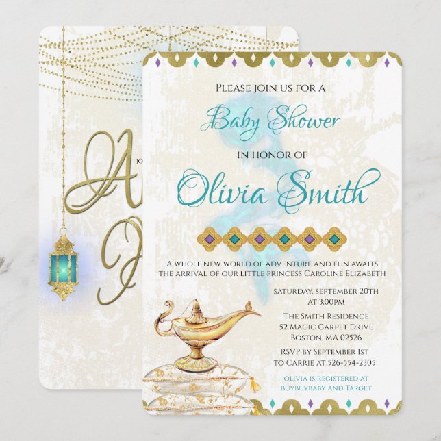 Invitación marroquí a Baby Shower por las noches á (Anverso / Reverso)