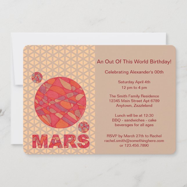 Invitación Mars The Red Planet Space Geek Solar System Fun (Anverso)