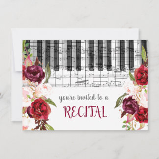 Invitación marsala acuarela flores recital