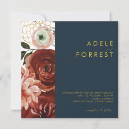 Invitación Marsala Autumn Floral | Boda de la plaza de la Mar