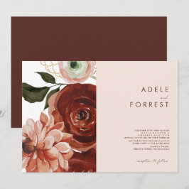 Invitación Marsala Autumn Floral | Boda horizontal Rubor I