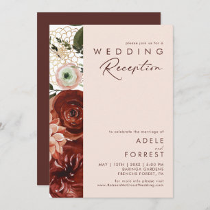 Invitación Marsala Autumn Floral   Recepción de bodas Rubor