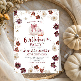 Invitación Marsala blanca roja otoño cumpleaños de flor silve