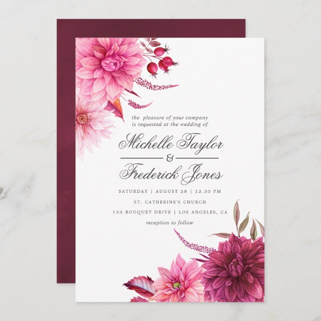 Invitación Marsala - Boda otoño en Borgoña y Rubor (Anverso / Reverso)
