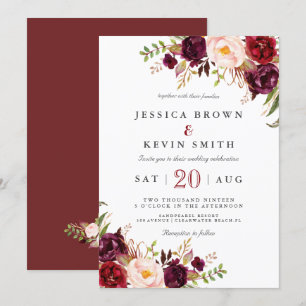 Invitación Marsala borgoña floral