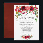 Invitación Marsala-Borgoña Floral Bat Mitzvah<br><div class="desc">Invitaciones de mitzvah de murciélago floral de color acuático con rosas y peonías rojas y rosadas de color burdeos.</div>