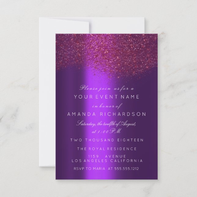 Invitación Marsala Borgoña Purpurina Morado Bridal Sweet 16 (Anverso)
