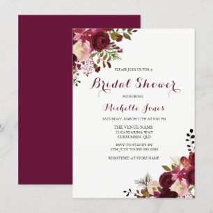 Invitación Marsala Borgoña Red Floral Primavera Bridal