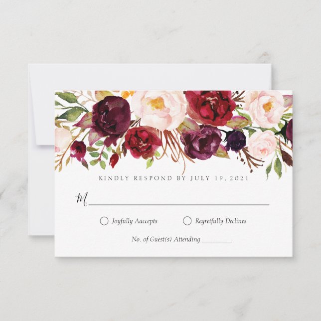 Invitación Marsala burdeos floral RSVP V3 (Anverso)