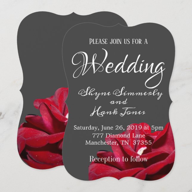 Invitación Marsala Burgundy Floral Gray Moderno Boda (Anverso / Reverso)