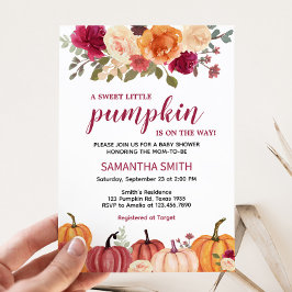 Invitación Marsala Burgundy Floral Pumpkin Baby Shower