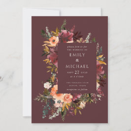 Invitación Marsala Burgundy Peach Watercolor Floral