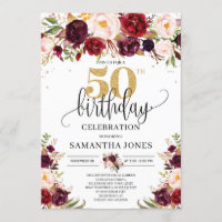 Marsala burgundy purpurina de oro floral 50 cumple