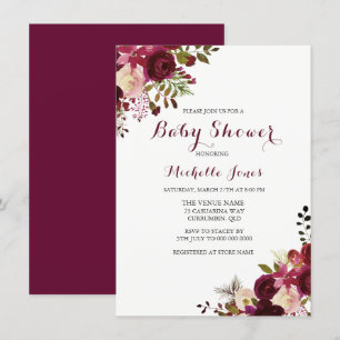 Invitación Marsala Burgundy Red Floral Spring Baby Shower
