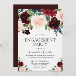 Invitación Marsala Burgundy Red Rubor Floral Engagement Party