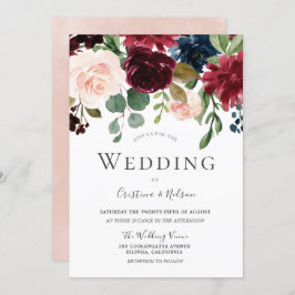 Invitación Marsala Burgundy Red Wine Rubor Boda Floral