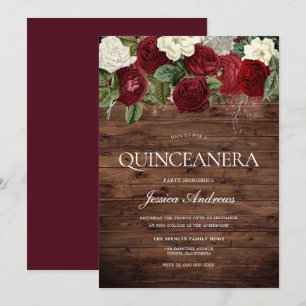 Invitación Marsala Burgundy Rústico Rojo Rosa Quinceanera Fie