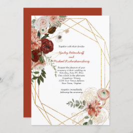 Invitación Marsala Burgundy Triple Gold Frame Boda Floral
