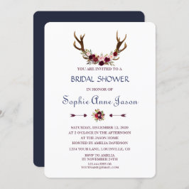 Invitación Marsala Floral Antlers Naval Cae Ducha Bridal