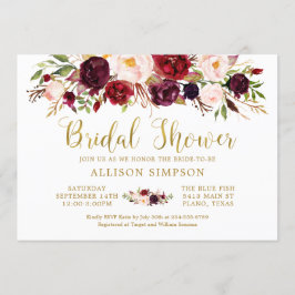 Invitación Marsala Floral Autumn Gold Bridal Shower Card