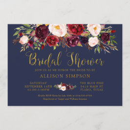 Invitación Marsala Floral Autumy Navy Bridal Shower Card