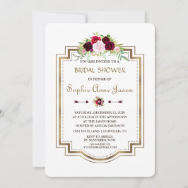 Invitación Marsala Floral Marina Blue Gold Fall Bridal Shower