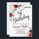 Invitación Marsala Floral Surprise 80th Birthday<br><div class="desc">Invitación de cumpleaños 80 a Borgoña Surprise, Invitación de cumpleaños con flores rojas, Invitación de cumpleaños sorpresa de Marsala. Haga clic en el botón personalizar para obtener más flexibilidad a la hora de modificar el texto o mover los gráficos. Póngase en contacto con nosotros si necesita que este diseño se...</div>