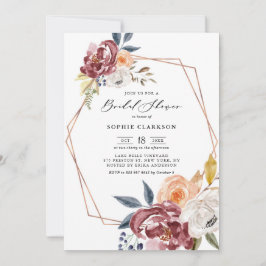 Invitación Marsala Flores otoñales ducha geométrica de novia