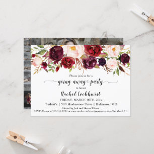 Invitación Marsala Flores rosas abandonando el Fiesta Adiós