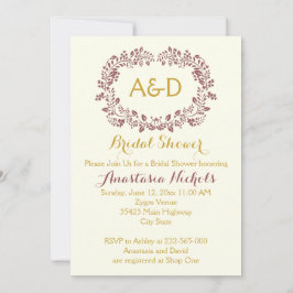 Invitación Marsala follaje e iniciales boda ducha de novia