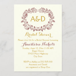 Invitación Marsala follaje e iniciales boda ducha de novia