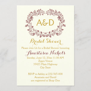 Invitación Marsala follaje e iniciales boda ducha de novia