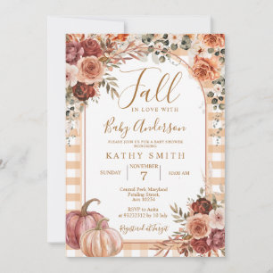 Invitación Marsala Gingham Pumpkin Fall in love Baby Shower