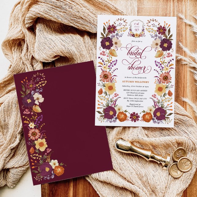 Invitación Marsala Naranja Fall Escudo floral ducha de novia (Subido por el creador)