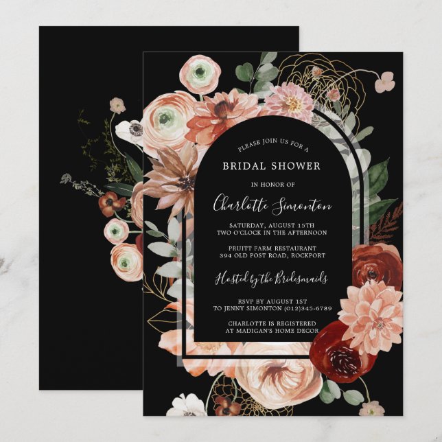 Invitación Marsala Pink Terracotta Floral Bridal Shower (Anverso / Reverso)