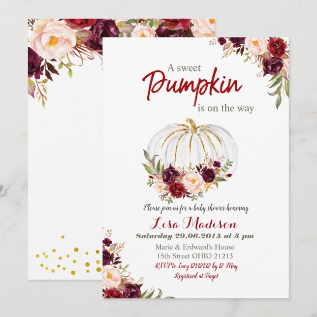 Invitación Marsala Pumpkin está en camino baby shower (Anverso / Reverso)